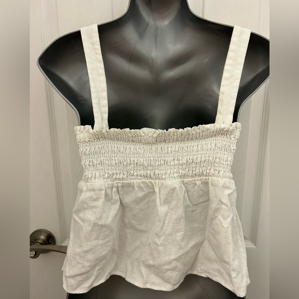White Linen Peplum Top, Sz S - Picture 4 of 8